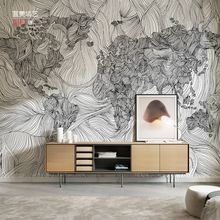 北欧创意抽象壁纸客厅背景墙纸卧室民宿壁画世界地图酒店墙布