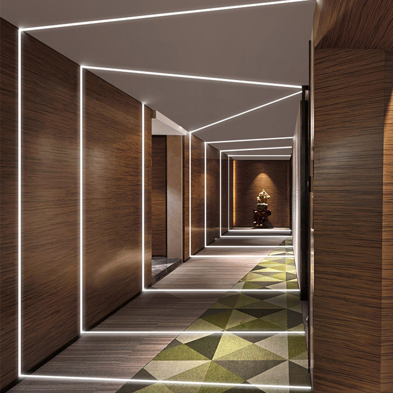 无边框铝槽灯带酒店客厅极简过道走廊12v低压led线性线条灯光设计