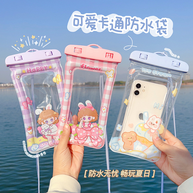 Cute Mobile Phone Waterproof Bag Girl Touch Screen Mobile Phone Bag Transparent Airbag Swimming Drifting Portable Seal Protective Bag