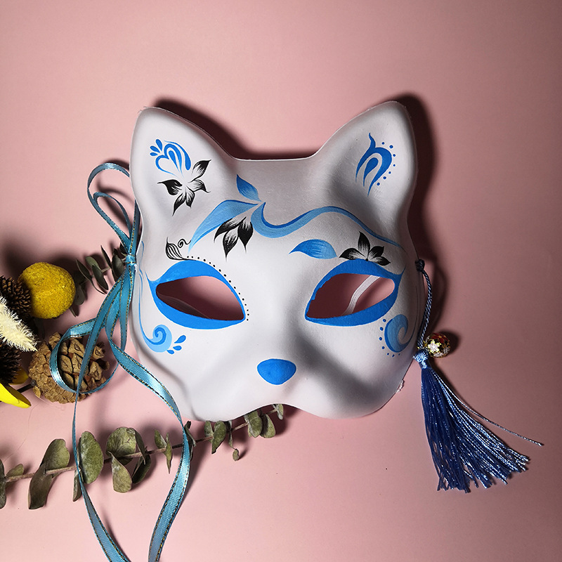 半脸猫狐狸面具 手绘抖音同款日式和风动漫男 女儿童派对舞会用品