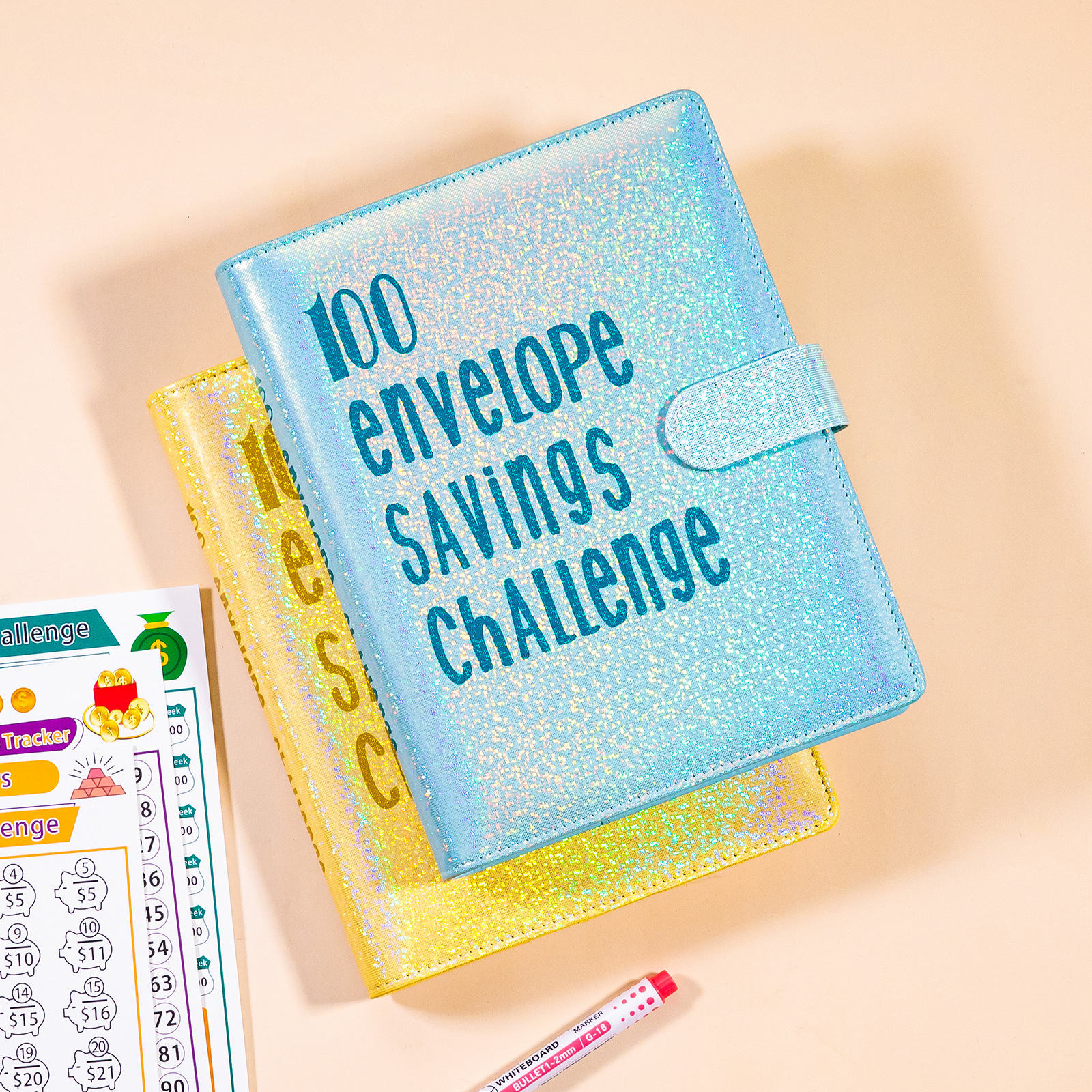 亚马逊专供a5活页本100个信封存钱本100天省钱挑战计划笔记本活页
