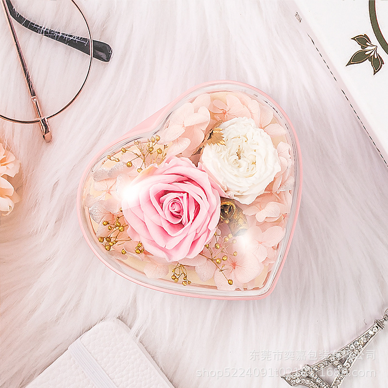 Factory in Stock Qixi Preserved Fresh Flower Jewelry Box Rose Gift Box Heart-Shaped Jewelry Box Ring Box Necklace Stud Earrings Box