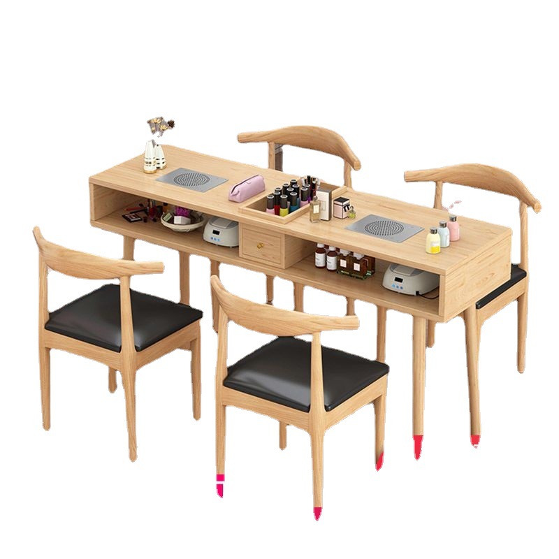 Nail Table Vacuum Cleaner American Delivery Order Table Small Internet Celebrity Manicure Solid Wood Workbench Table and Chair Double Seat