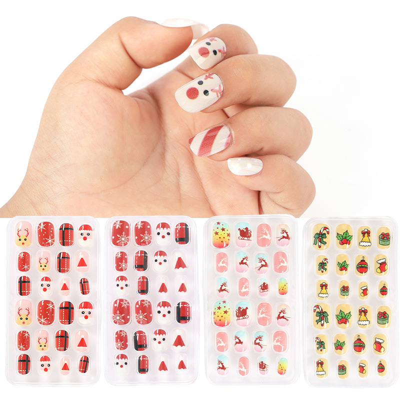 儿童穿戴甲贴圣诞风可爱雪人系列甲片 卡通印花儿童穿戴背胶甲片