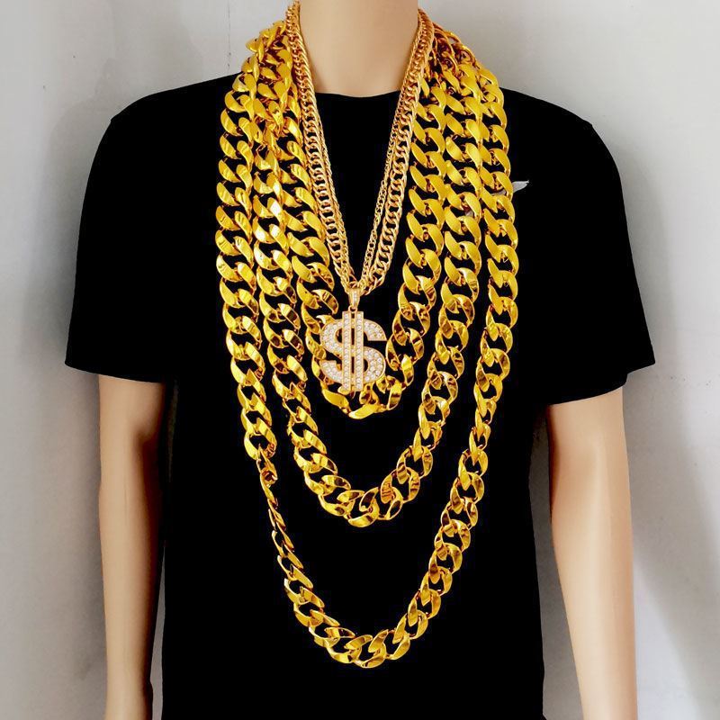 网红大金链子土豪男粗假金塑料金项链嘻哈仿真假黄金大道具装饰品