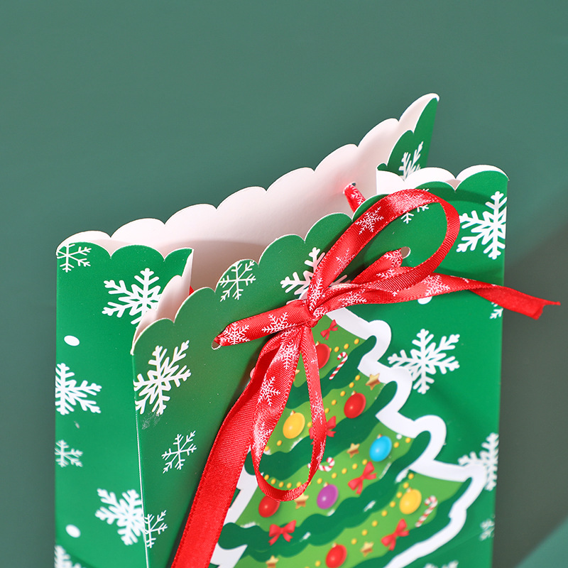 圣诞礼品袋 平安夜圣诞纸袋ins礼物包装蝴蝶结雪花伴手礼袋打包袋详情图4