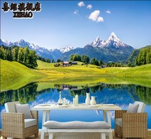 无缝3d立体大型壁画雪山草原骏马风景客厅电视墙背景墙纸壁纸湖泊