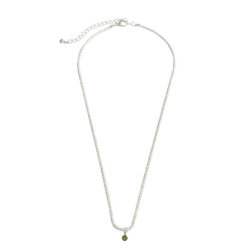 INS Minimalist Normcore Style Green Solitaire Necklace Women's Trendy Cool High Sense Special-Interest Design Light Luxury Temperament Necklace Trendy