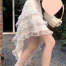 蕾丝拼接不规则半身裙女夏季2024新款法式高腰显瘦设计感蛋糕裙芒