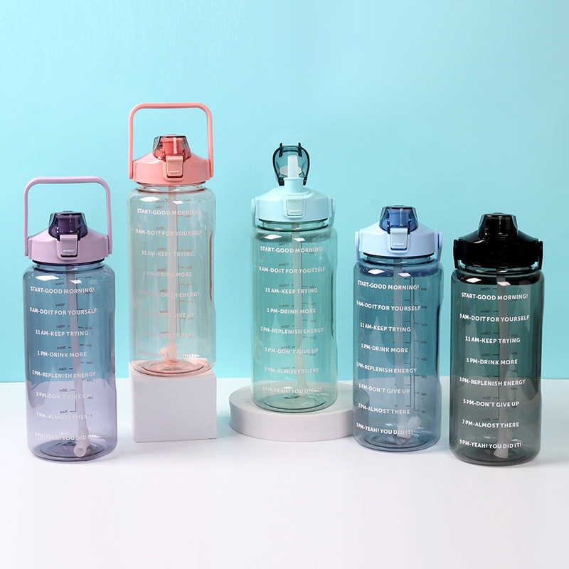 2000ml Reminder to Drink Plastic Sports Bottle with Scale Water Bottle Portable Space Cup Large Capacity Kettle