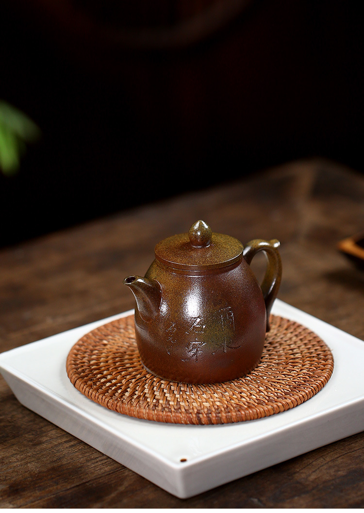 宜兴紫砂壶原矿青灰泥柴烧手工茶具泡茶壶单人壶水滴壶代发 220cc