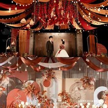 婚庆现场拱门装饰珍珠雪纺布料背景布幔纱幔婚礼吊顶背景涤纶布料