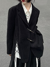 云鬓斜簪 个性绑带新中式国风外套黑色斜纹针织设计感西装外套女