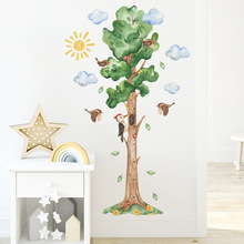 MS2090大树云朵卡通动物墙贴纸客厅儿童房身高贴自粘批发墙贴画