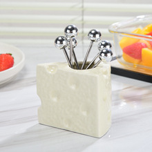 创意网红陶瓷奶酪收纳罐可爱不锈钢水果叉套装高颜值ins圆珠叉