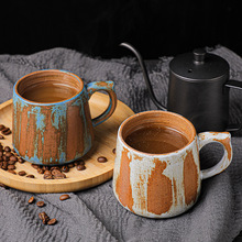 跨境手工粗陶咖啡杯子日式复古马克杯大容量创意个性家用陶瓷水杯