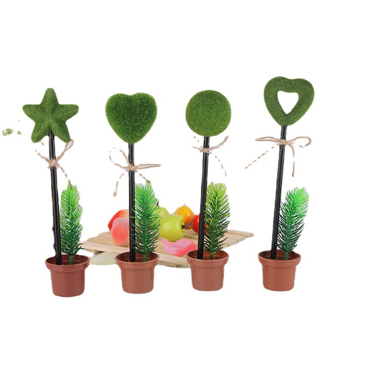 Valentine's Day Flocking Simulation Green Plant Pot Stylish Pen Craft Pen Love Five-Pointed Star Flower Pot Ballpoint Pen