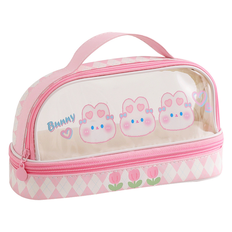 Fresh Student Pencil Case Large Capacity Pencil Case Double Layer Girl Heart Storage Middle School Student Stationery Box Pencil Box Upper and Lower Layer