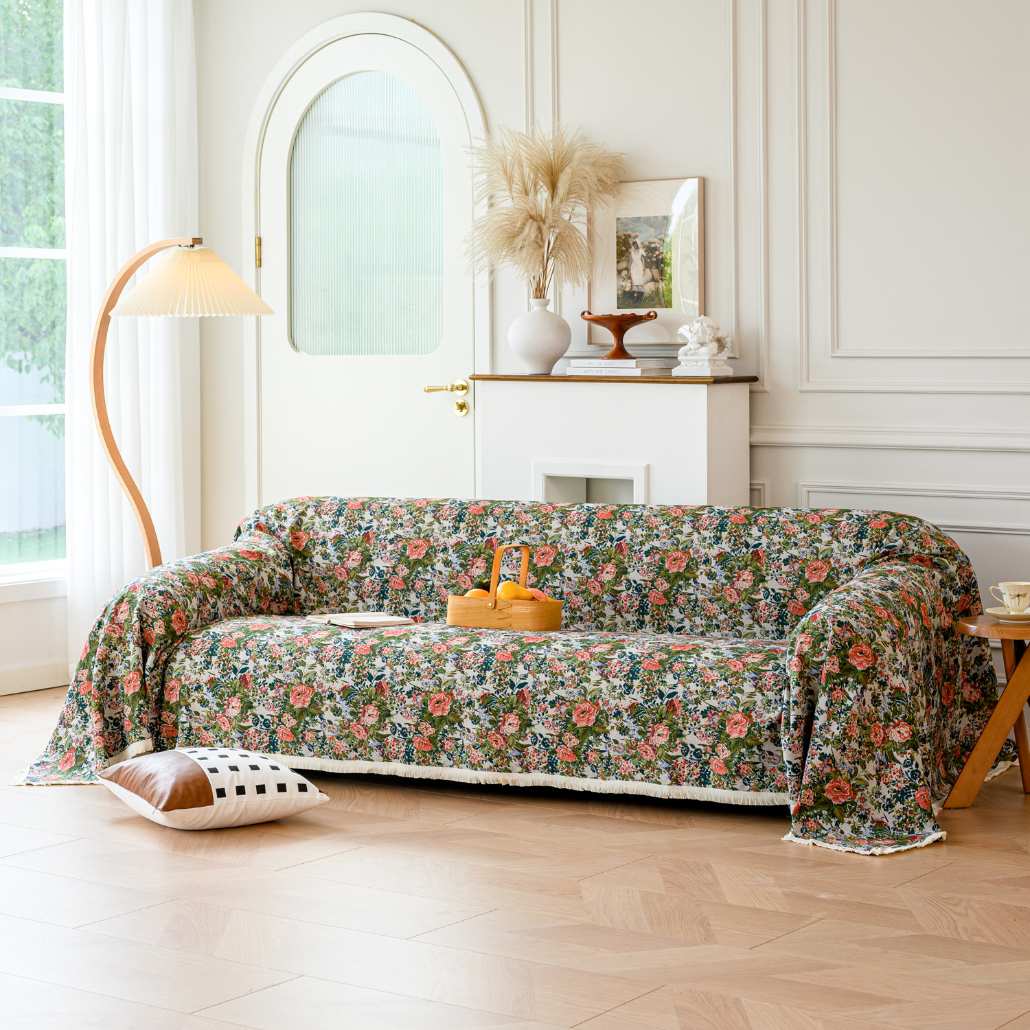 跨境亚马逊加厚沙发罩通用沙发巾全包美式乡村防毛抓色织加密盖巾