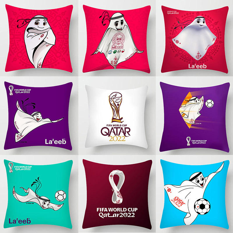 Mascot Double-Sided Printed Short Plush Pillow Cover Car Bedroom Sofa Cushion World Cup Pillow