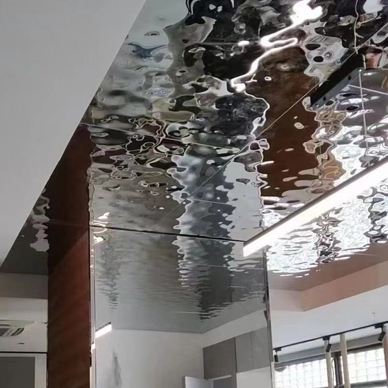不锈钢水波纹板吊顶装饰天花板高端酒店ktv304镜面压花彩色压深3d
