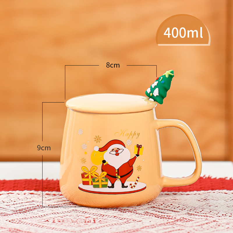 Creative Christmas Cartoon Gift Ceramic Cup Internet Celebrity Water Cup with Cover with Spoon Home Couple Mug Gift Packing