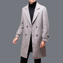 男士双面呢大衣2023秋冬新款中青年双排扣中长款含桑蚕丝羊毛大衣