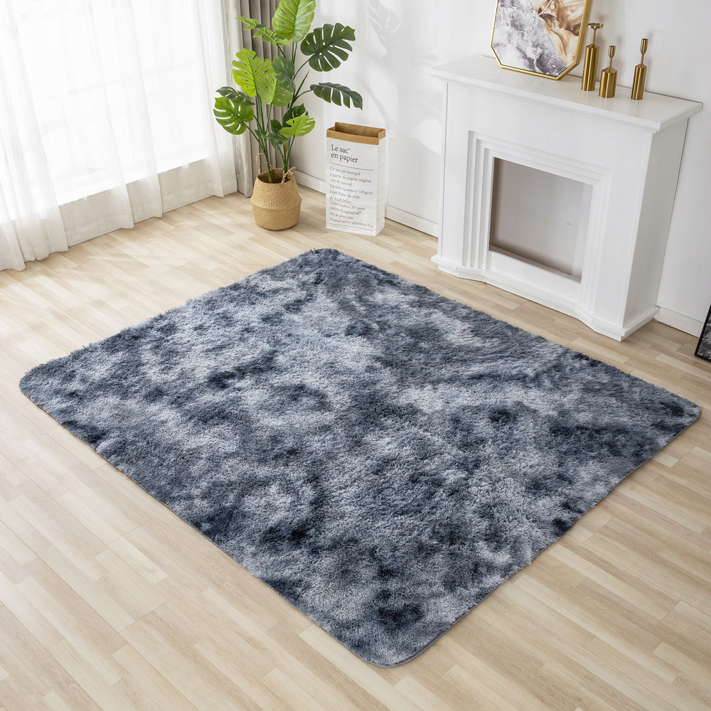 Tie-Dyed Long Fluff Living Room Carpet Floor Mat Bedroom Tea Table Cloth Nordic Instagram Style Thickened Washable Factory Wholesale