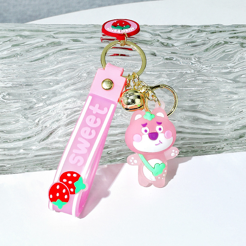 Cartoon Strawberry Bear Flash Silicone Doll Keychain Pendant Couple Cars and Bags Luminous Doll Ornaments Gift