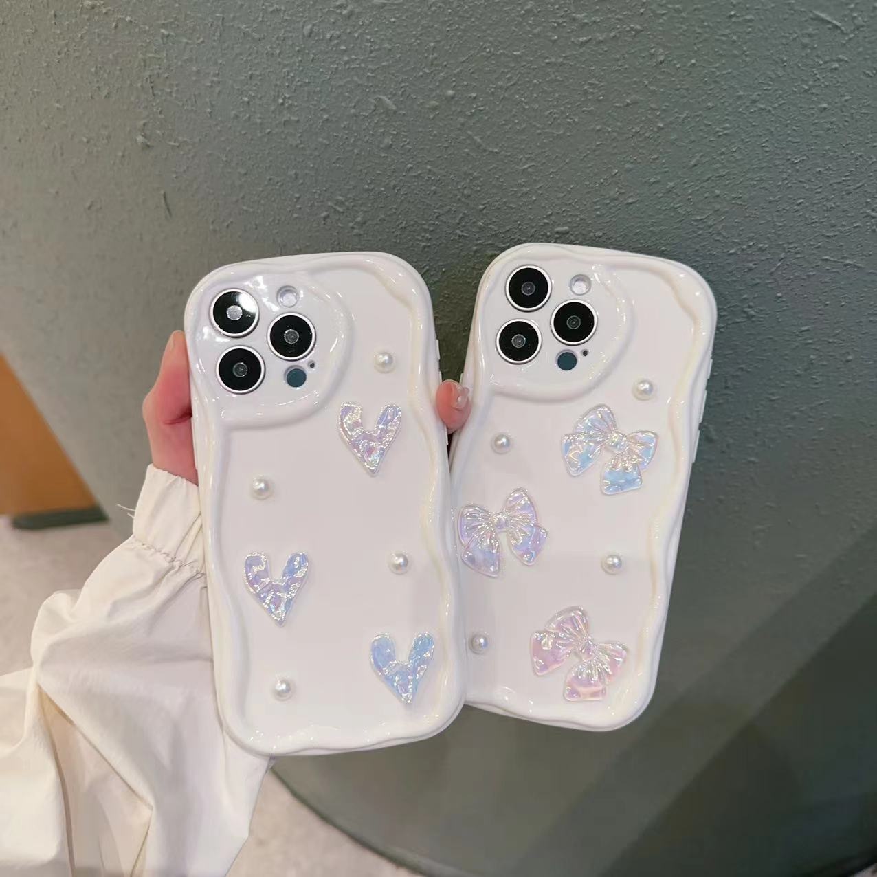 奶油纹适用oppoa1立体珍珠爱心手机壳reno5/6//7/8/9pro波浪a72软