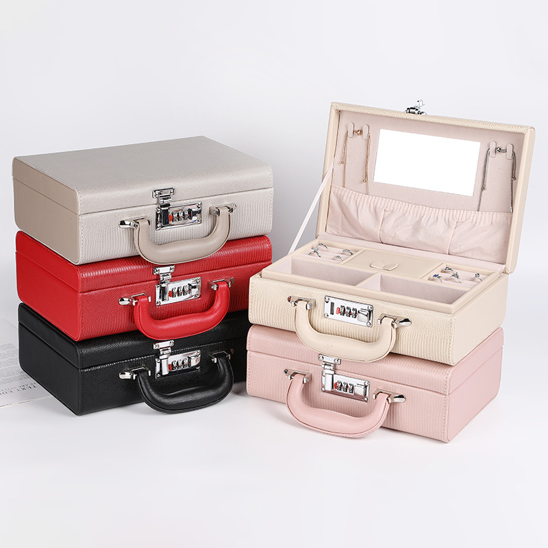 PU Leather Jewelry Box Simple Double-Layer Portable Jewelry Box Ring Earrings Jewelry Jewelry Storage Box