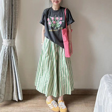 夏季新款韩版手绘花朵印花T恤纯棉宽松减龄百搭圆领短袖T恤女