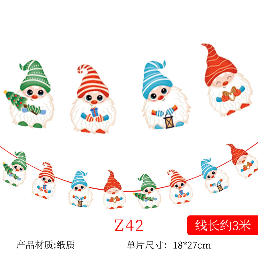 Christmas Decoration Cartoon Foreign Trade Paper Hanging Flag Colorful Flags Christmas Holiday Scene Atmosphere Layout