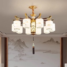 新中式全铜吊灯复式楼客厅灯大气实木中国风大厅广东中山灯具新款