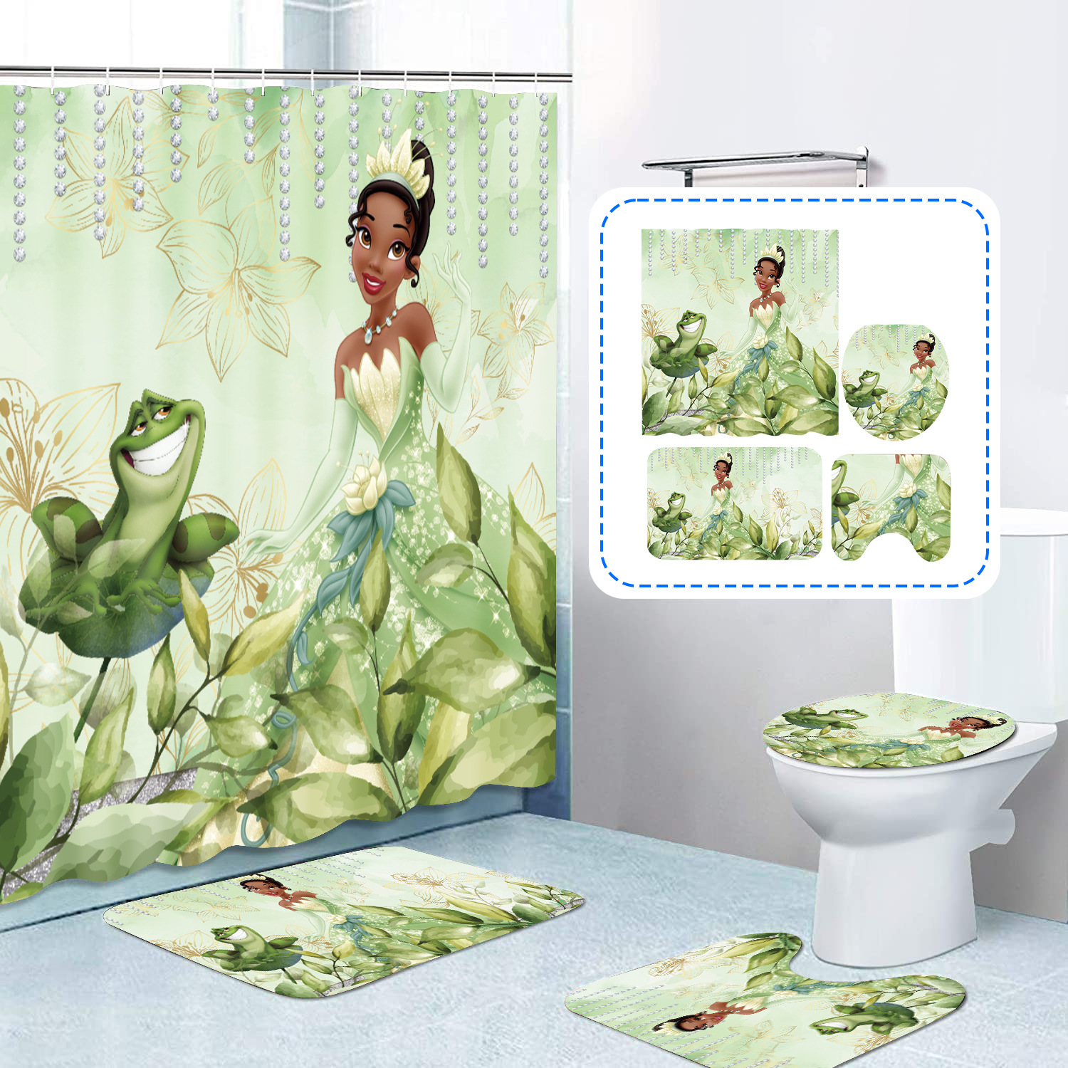 Amazon Tiana Tiana Theme Shower Curtain Four-Piece Waterproof Shower Curtain Carpet Non-Slip Mat Toilet Mat Floor Mat