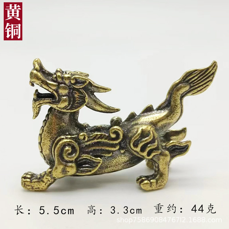 黄铜麒麟摆件纯铜工艺品复古铜瑞兽手把件茶宠家居桌面车载装饰品
