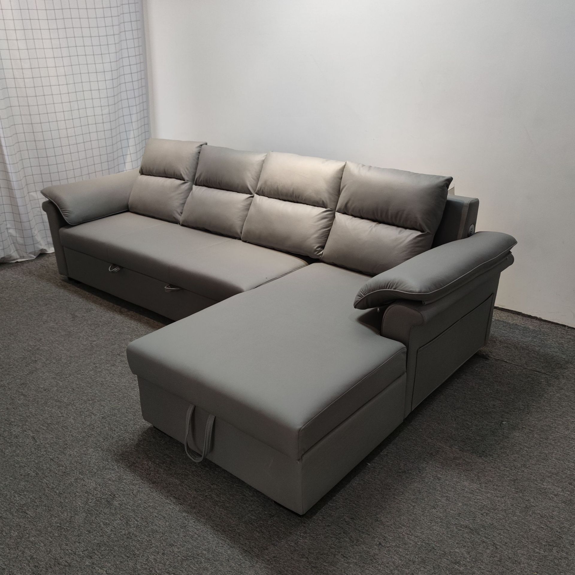 科技布沙发床组合小户型客厅两用储物l转角贵妃usb功能灰色沙发床