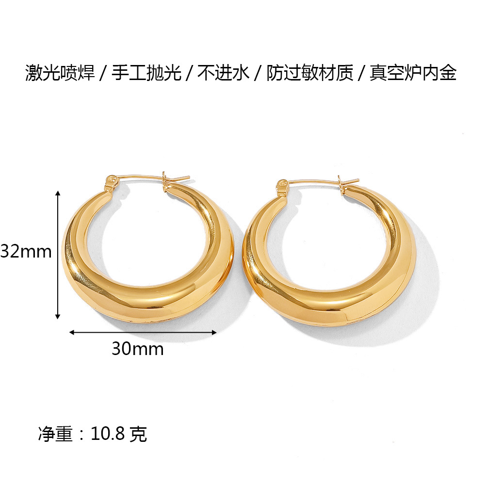 Cross-Border European and American Ins Hollow Earrings Real Gold-Plated 18K Stainless Steel Horn Glossy Irregular Earrings Wholesale
