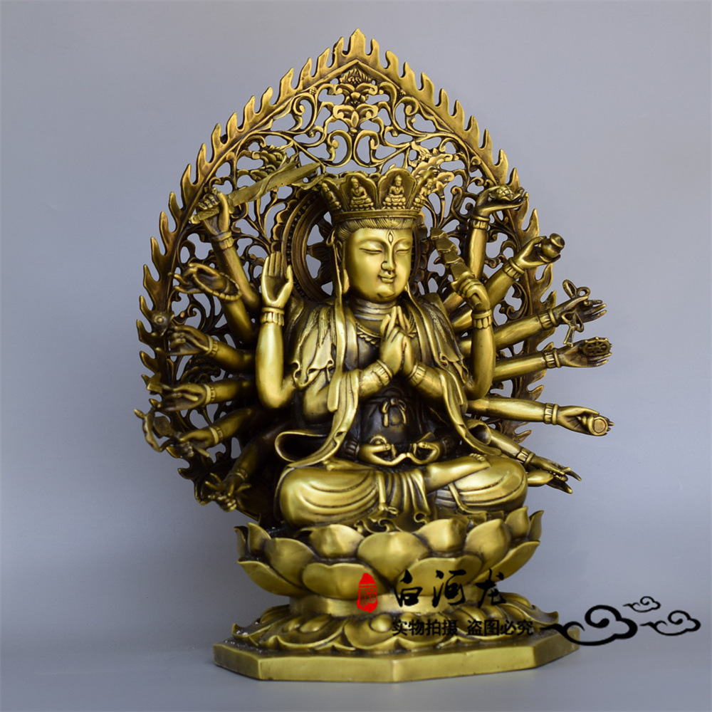 黄铜准提菩萨寺庙家居供奉佛像准提观音十八臂诸愿观世音菩萨铜像