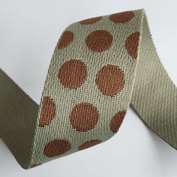 相机包肩带 绿色圆圈提花织带 5厘米 mj巧克力色陪浅绿色圆点织带