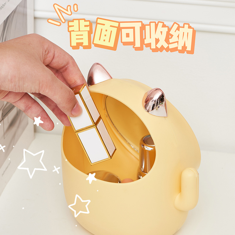 Lucky Cat Cute Rotating Table Mirror Light Luxury Storage Magnifying Glass Student Dormitory Desktop Storage Internet Celebrity Beauty Makeup