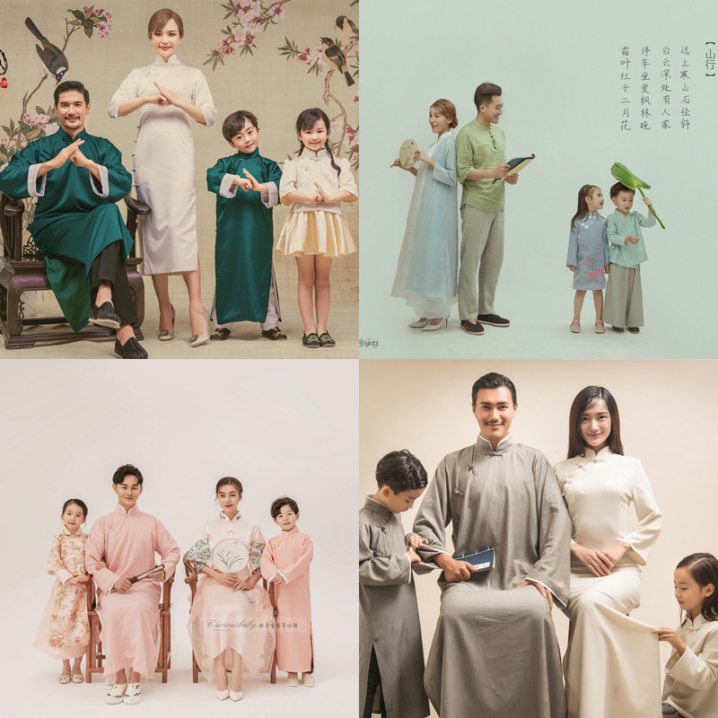 儿童摄影亲子装情风复古民国全家福服装旗袍影楼服饰一家四口