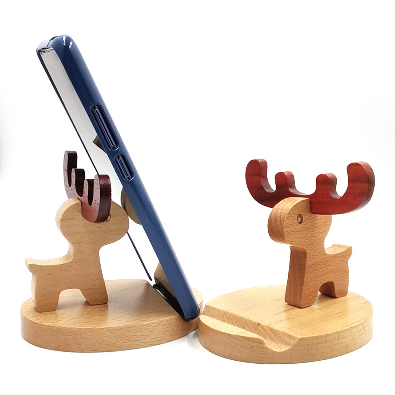 木制品厂家供应木质手机支架 各种卡通榉木手机木座 手机木质底座