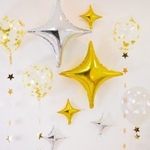 星星亮片透明气球 金色银色四角星星气球 宝宝周岁生日成人派对