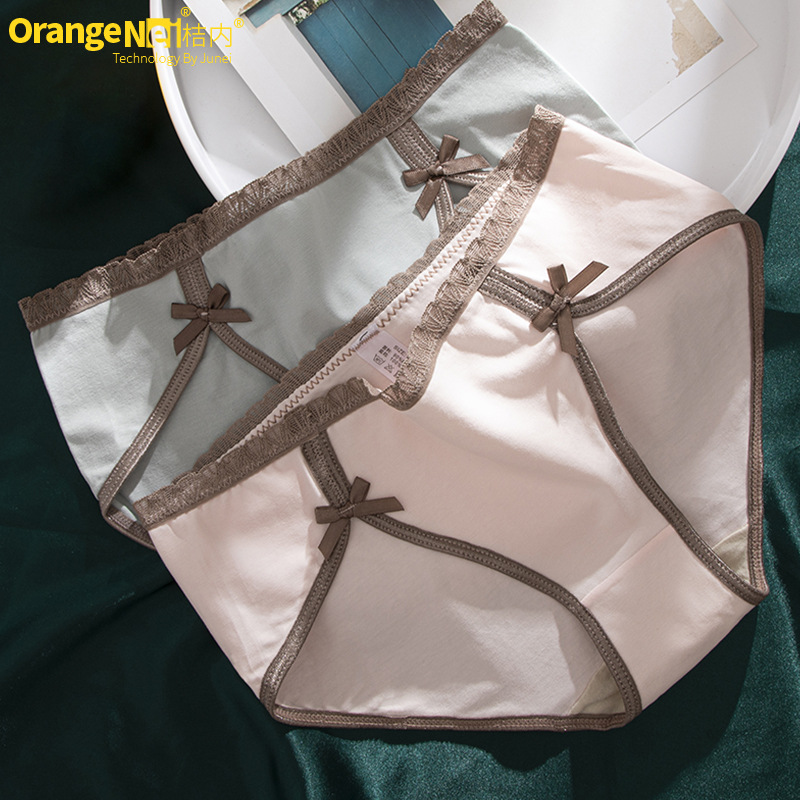 桔内蕉凹女士内裤棉韩版蝴蝶结纯棉底裆简约花边舒适透气三角裤女