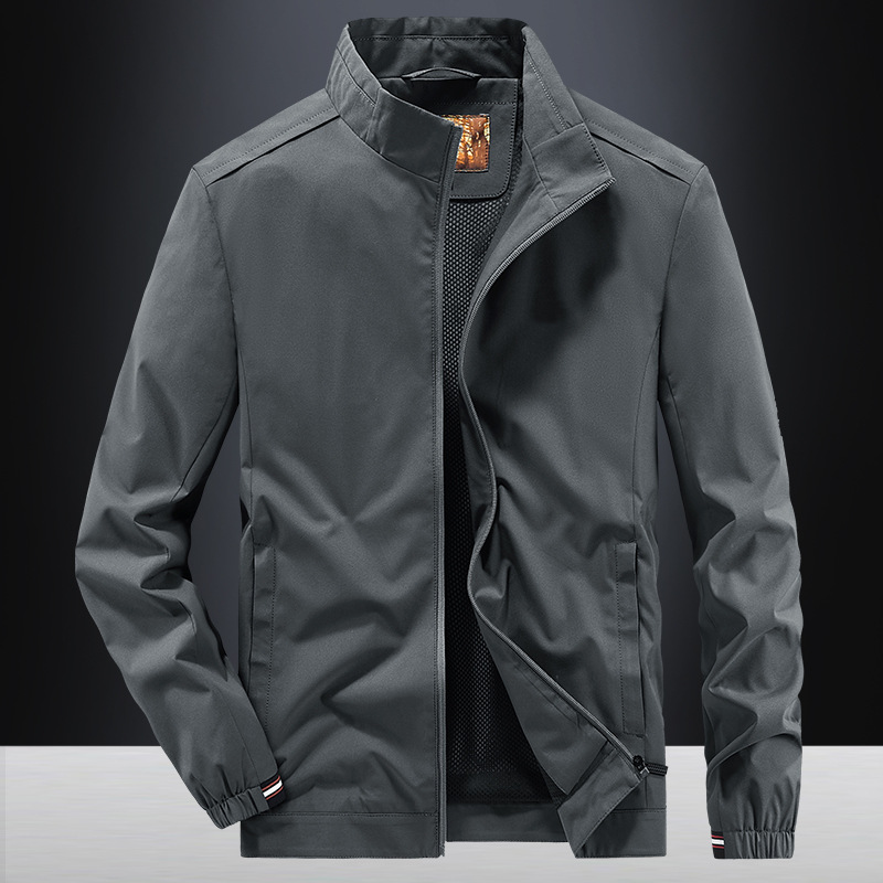 休闲外套男春秋装上衣薄款宽松加大码百搭商务中年爸爸装立领夹克