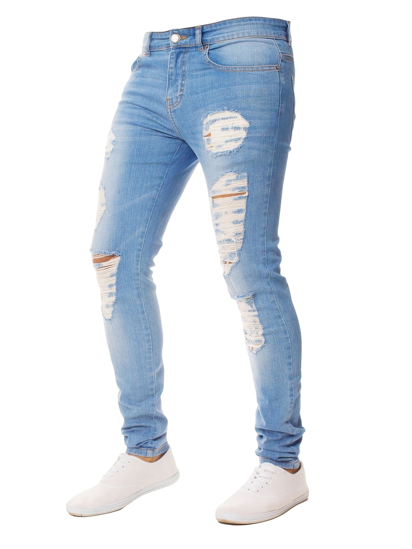 New Solid Color Worn Men's Skinny Denim Skinny Pants Jeans Men's Ripped Jeans Men's Men Jeans