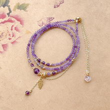天然紫水晶手链小珠几何方形切面无加色紫晶手串女调节细款饰品
