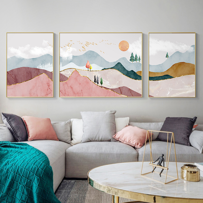 北欧客厅装饰画轻奢沙发背景墙挂画三联画现代简约抽象艺术壁画