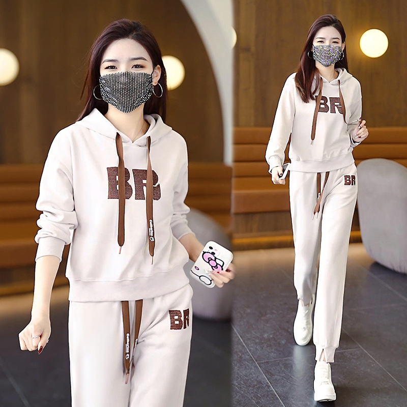 Leisure Sports Suit for Women 2023 Spring and Autumn New Western Style Youthful-Looking Hooded Sweatshirt and Sweatpants Sportswear Two-Piece Suit